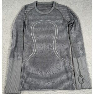 Lululemon‎ Swiftly Tech Shirt Women's 2 Gray Top Striped Running Thumb Hole